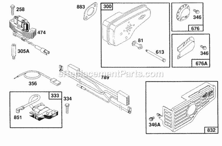 Muffler Electrical Diagram and Parts List for 122802-3413-01  Briggs and Stratton Engine